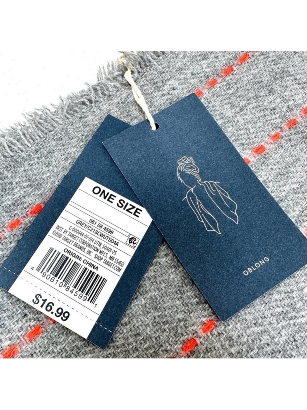 Gray Scarf with Coral Stitch Stripes | Soft Lightweight Fringe Wrap Shawl NWT - Picture 6 of 9